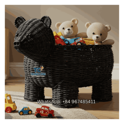 Black Bear Rattan Toy Storage Basket Wholesale - TCKRB 8929