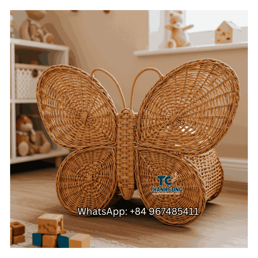 Butterfly Rattan Toy Storage Basket Wholesale - TCKRB 8923