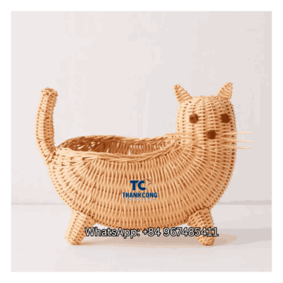 Cat Rattan Toy Storage Basket Wholesale - TCKRB 8935
