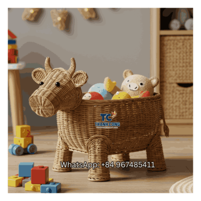 Cow Rattan Toy Storage Basket Wholesale - TCKRB 8927