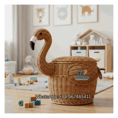 Flamingo Rattan Toy Storage Basket Wholesale - TCKRB 8931