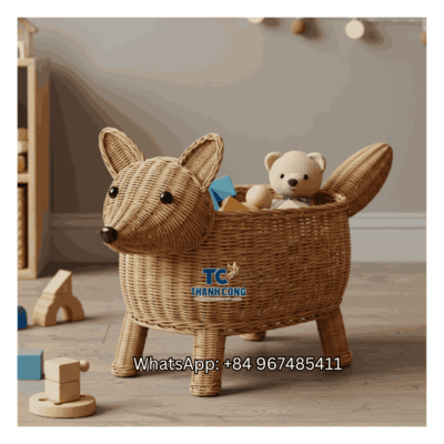 Fox Rattan Toy Storage Basket Wholesale - TCKRB 8928