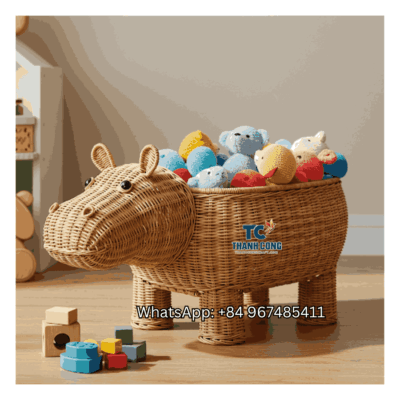 Hippos Rattan Toy Storage Basket Wholesale - TCKRB 8919