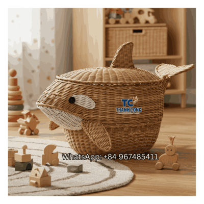 Orca Rattan Toy Storage Basket Wholesale - TCKRB 8911