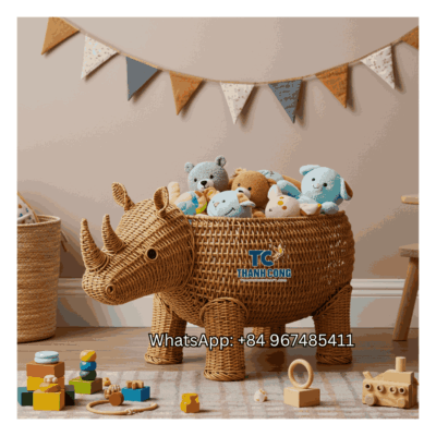 Rhino Rattan Toy Storage Basket Wholesale - TCKRB 8918