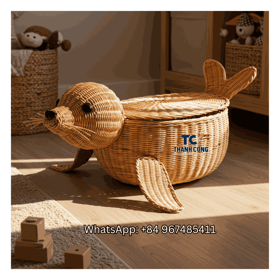 Sea Lion Rattan Toy Storage Basket Wholesale - TCKRB 8933