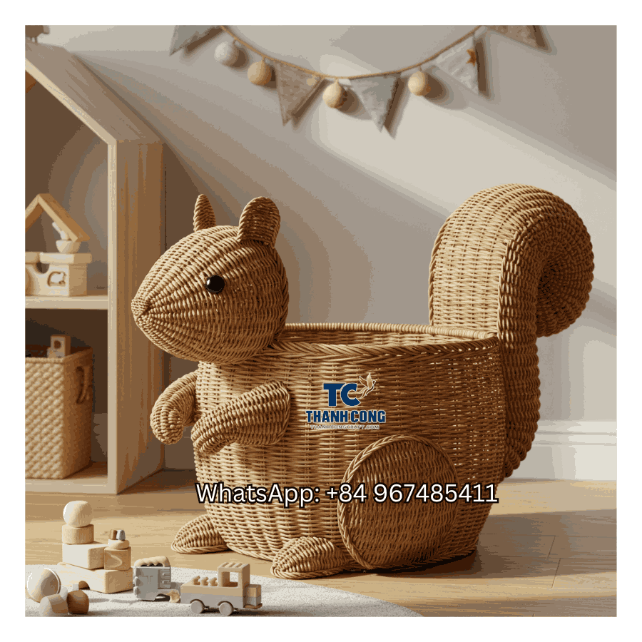 Squirrel Rattan Toy Storage Basket Wholesale - TCKRB 8914