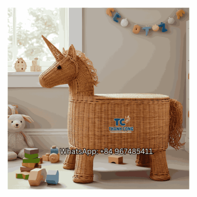 Unicorn Rattan Toy Storage Basket Wholesale - TCKRB 8912