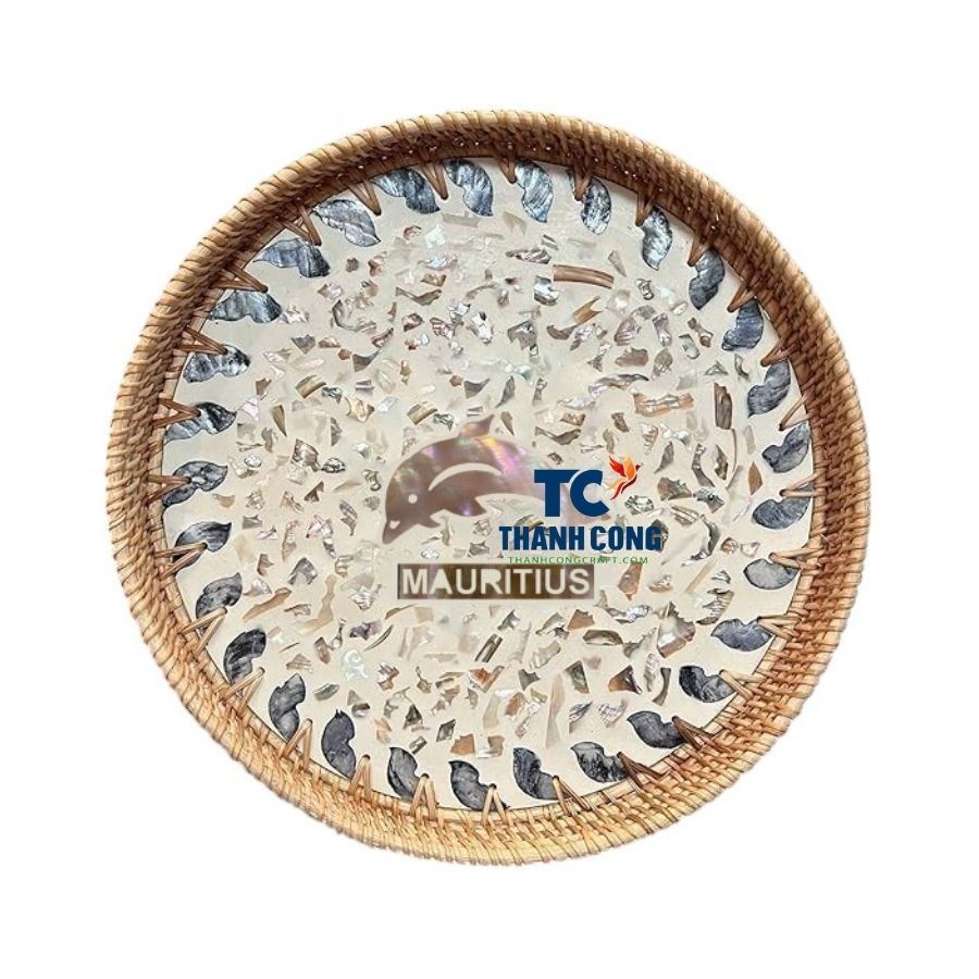Dophil Mauritius Rattan Tray With MOP Wholesale - TCILM 24