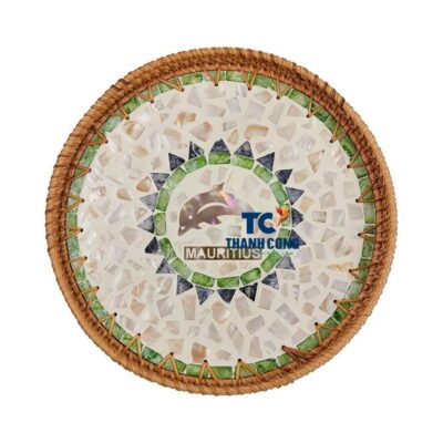 Dophil Mauritius Shell Inlay Rattan Tray Wholesale - TCILM 23