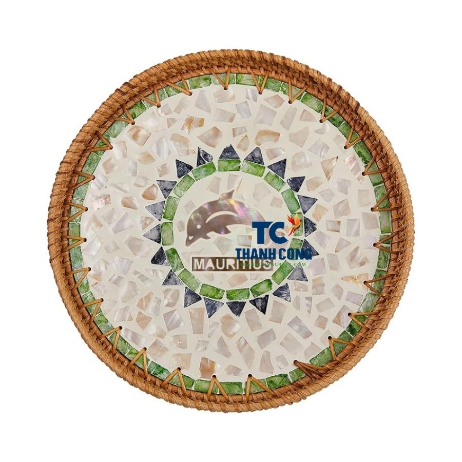 Dophil Mauritius Shell Inlay Rattan Tray Wholesale - TCILM 23
