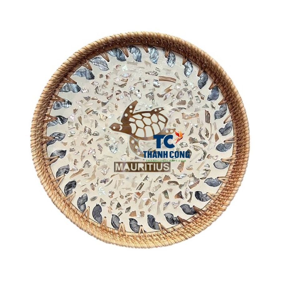 Mauritius Rattan Tray with Shell Inlay Wholesale - TCILM 14