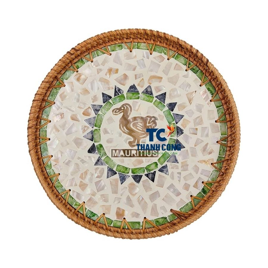 Mother Of Pearl Rattan Tray Dodo Birth Mauritius Style Wholesale - TCILM 18