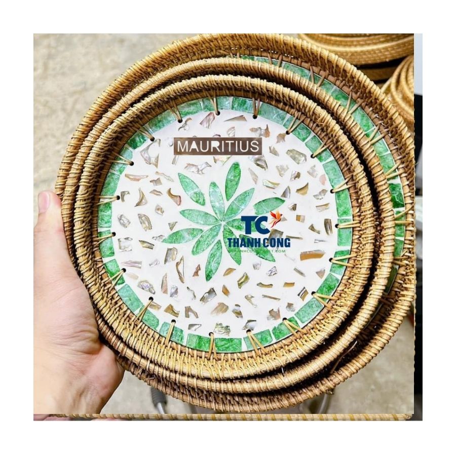 Mauritius Mother of Pearl Rattan Trays Wholesale - TCILM 40