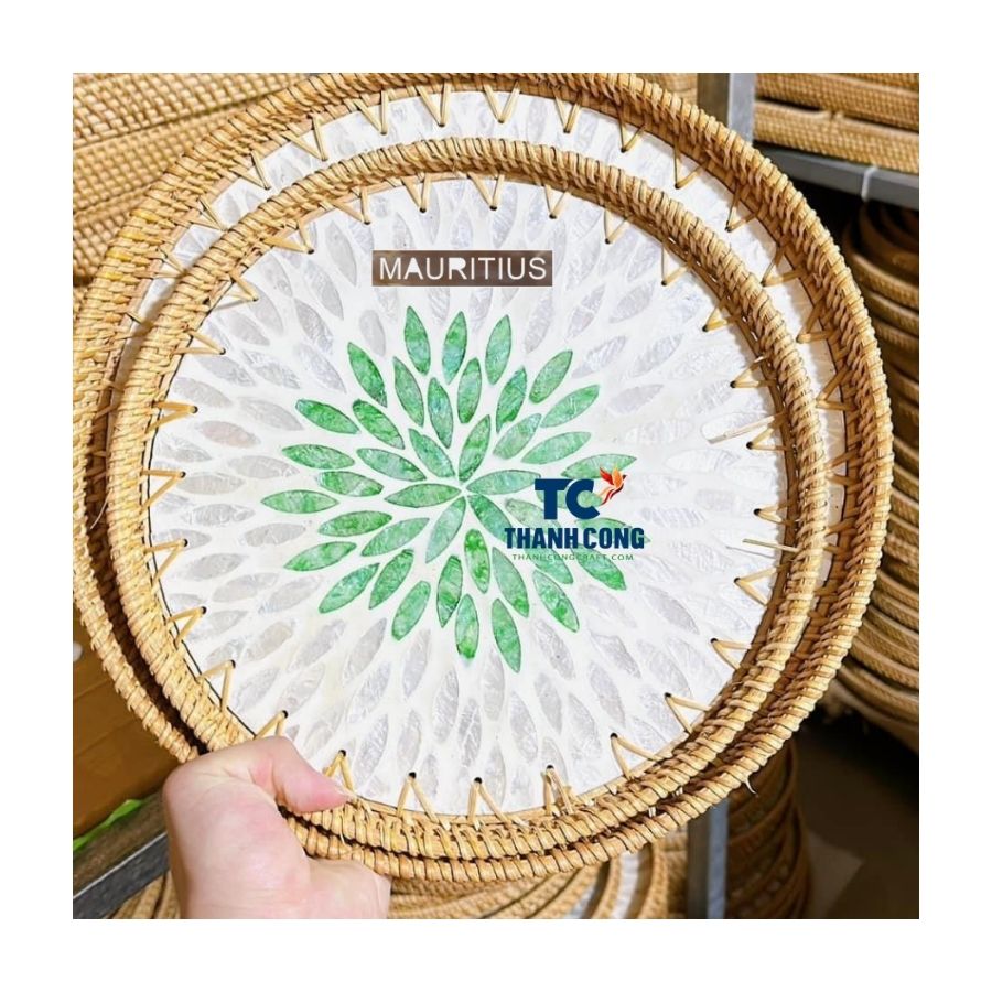 Mauritius Pearl Inlay Rattan Tray Wholesale - TCILM 38