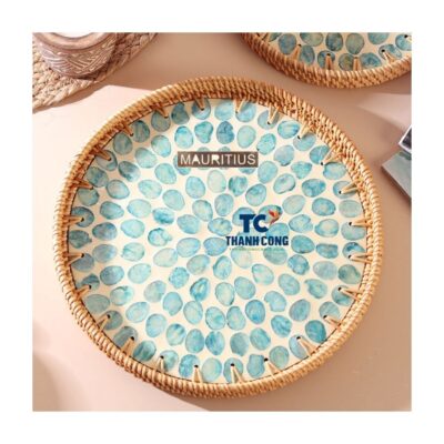 Mauritius Round Mother of Pearl Rattan Tray Wholesale - TCILM 44