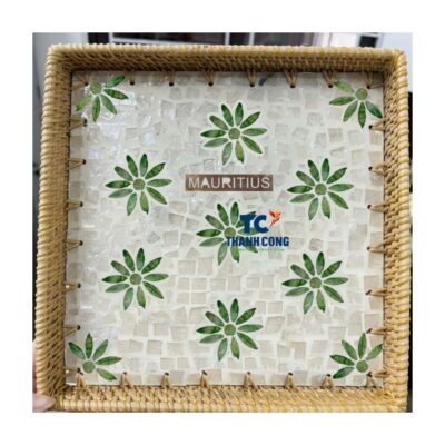 Mauritius Shell and Pearl Rattan Tray Wholesale - TCILM 50