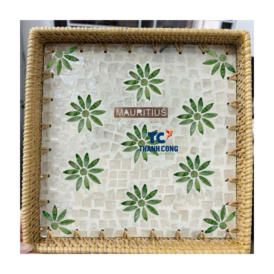 Mauritius Shell and Pearl Rattan Tray Wholesale - TCILM 50