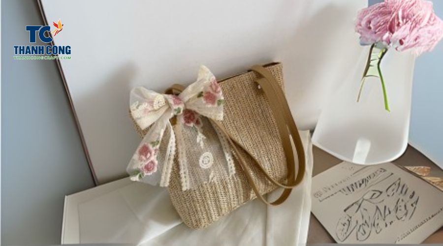 Fabric-Trimmed Seagrass Bag