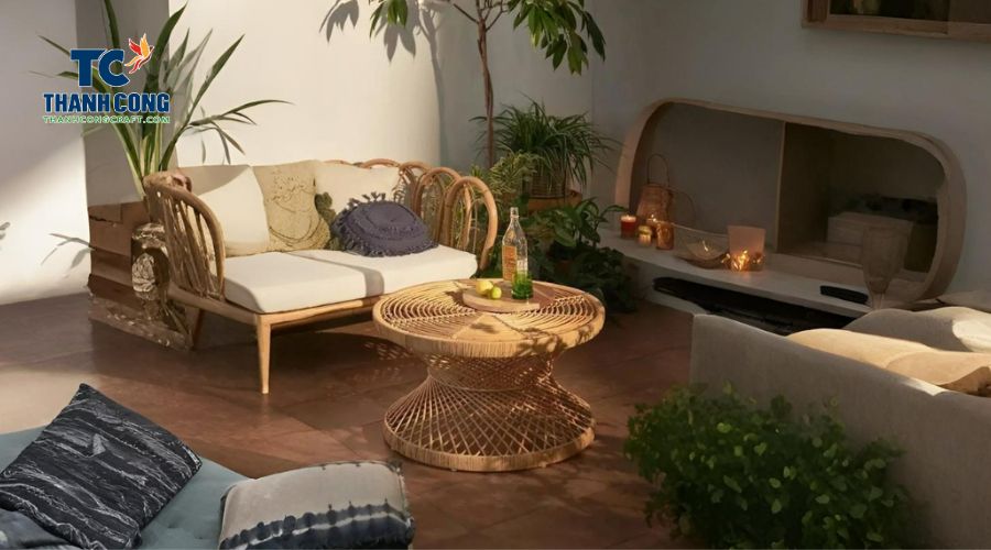Rattan-Coffee-Table-with -Mini-Plants