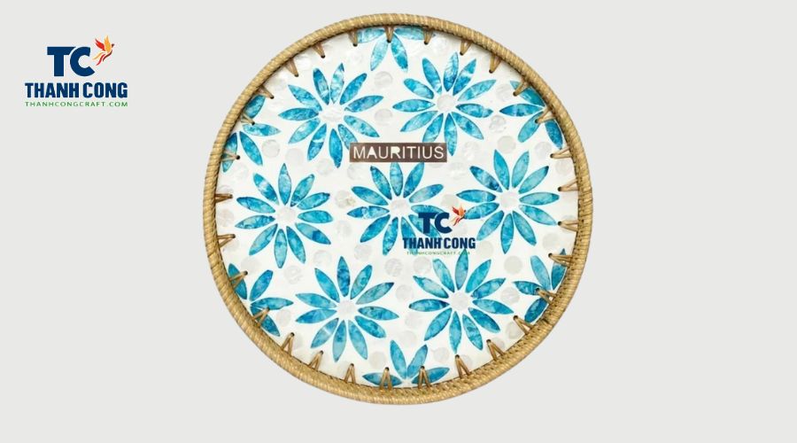 Rattan-Rimmed Mother-of-Pearl Tray