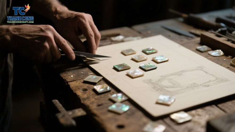 Small pearl shell pieces cut into floral motifs for inlay design