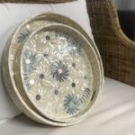 Mother of pearl tray used as luxury table decor for high-end interiors