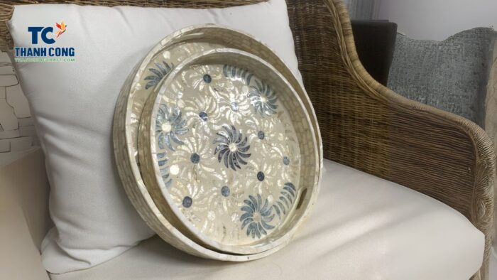 Mother of pearl tray used as luxury table decor for high-end interiors