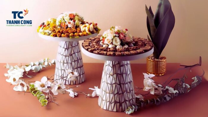 Export quality mother of pearl cake stand made for premium hospitality buyers