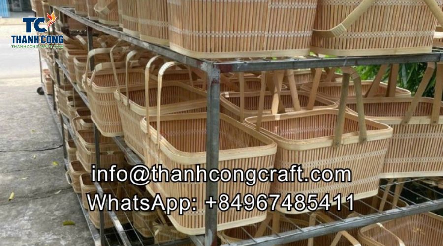 Bamboo baskets are being dried in the factory