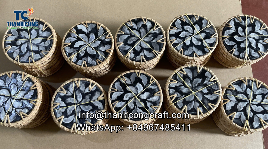 Ceramic custom coasters with minimalist geometric designs in black and white