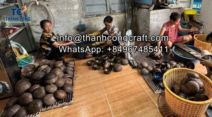 Coconut shell cut and cleaned, ready for sanding and polishing