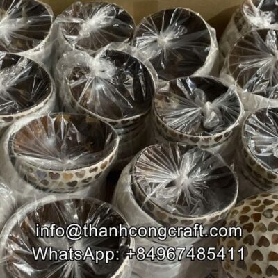 Hand painted coconut bowl with heart motif