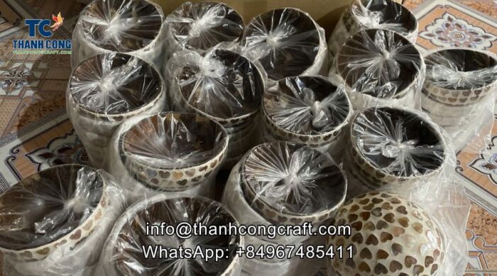 Hand painted coconut bowl with heart motif