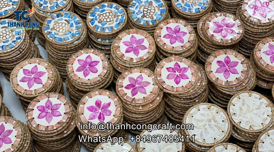 Hand-painted lotus flower lacquer custom coasters