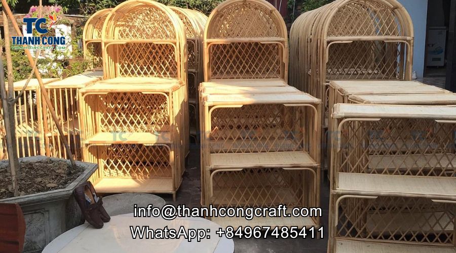 The rattan cabinet is in the final stages of completion