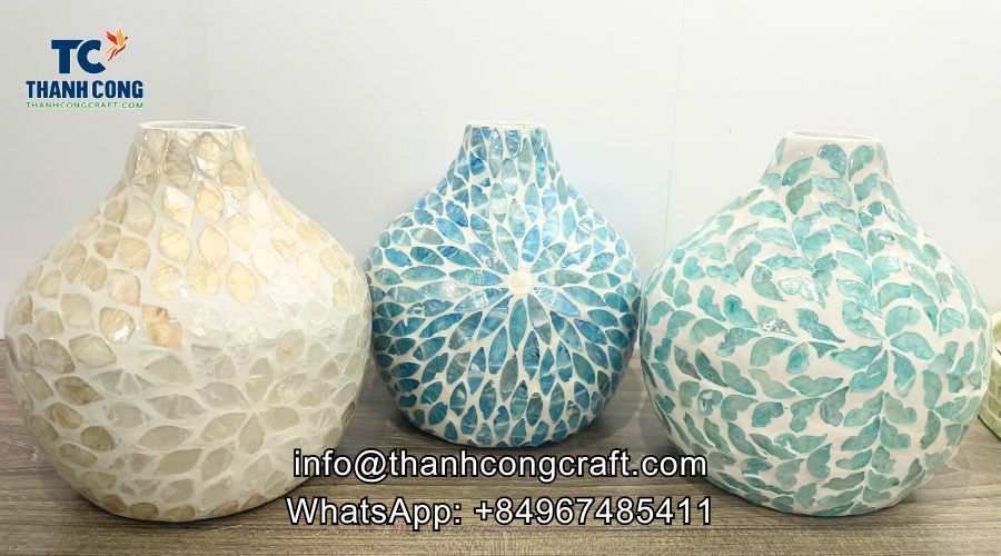 mother of pearl inlaid vase with many colors