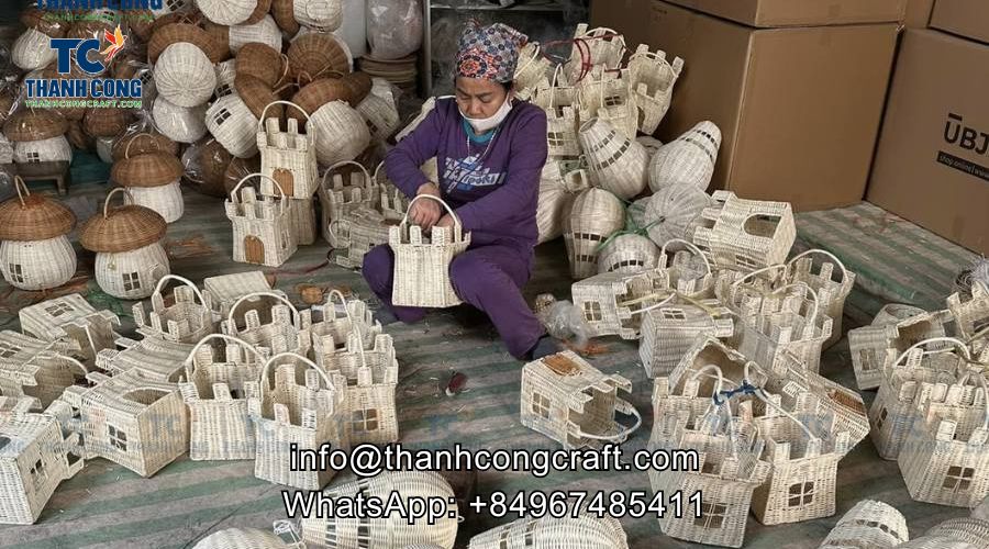 skilled workers making rattan toys