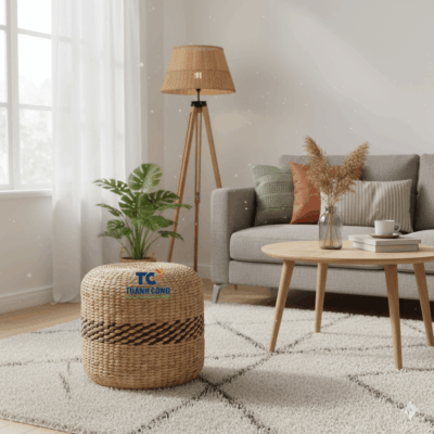 Seagrass pouf with scene