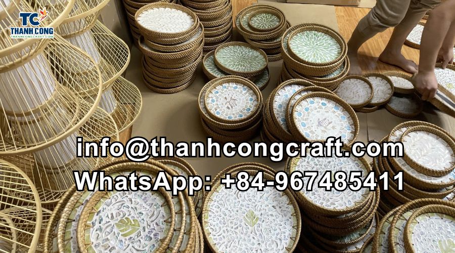 mother of pearl rattan tray