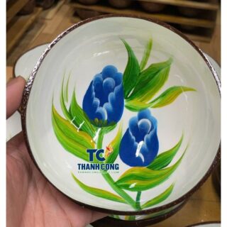 Abstract Blue Bud Coconut Bowl Handmade in Vietnam