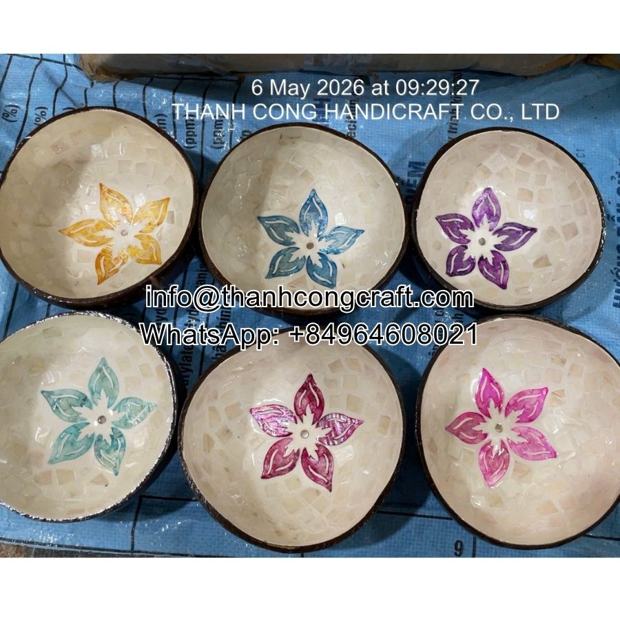 Assorted Floral Inlay Coconut Bowls Exported Handicrafts Vietnam
