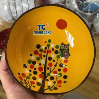 Best Selling Owl Tree Lacquer Coconut Bowl Tropical Island Souvenir Bulk