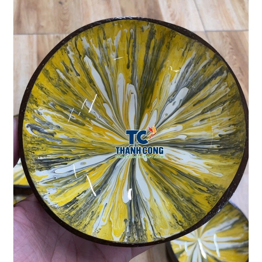Best Selling Yellow Splash Lacquer Coconut Bowl Bulk Purchase