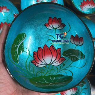 Bulk Red Lotus Teal Lacquer Coconut Bowls TCLCB 8642W