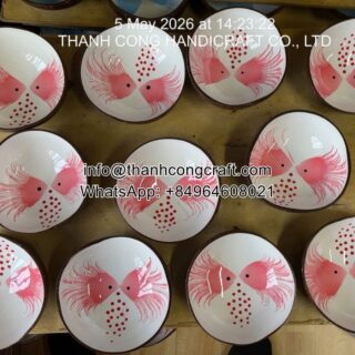 Bulk order souvenir coconut bowls with ocean life designs from Vietnam supplier