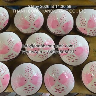 Bulk wholesale pink fish patterned coconut bowls manufactured in Vietnam factory