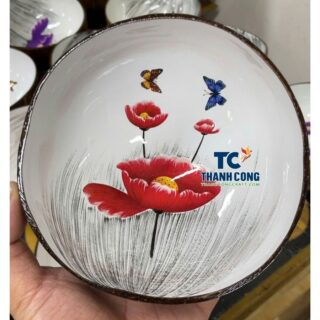 Elegant Red Poppy Flower Coconut Bowl Bulk