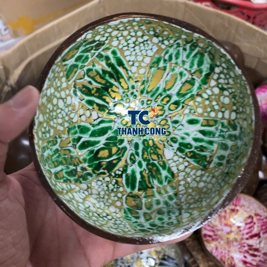 Emerald Green Crackle Coconut Bowl Eco Friendly Tableware Wholesale