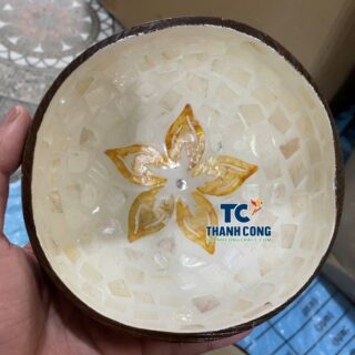 Gold Flower Pearl Inlay Coconut Bowl Premium Luxury Souvenir